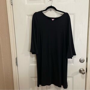 Lilly Pulitzer Black Midi Swing Dress with Flounce Sleeves.